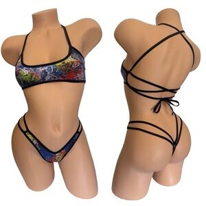 Multicolor metallic snakeskin  Bikini Set- exoric dancewear